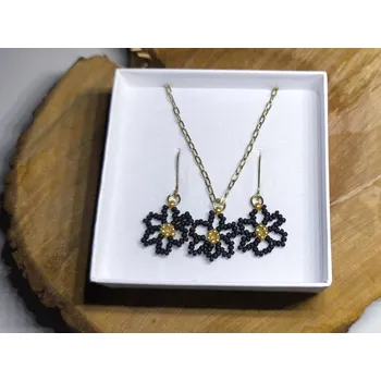 Dárková krabička Bellakvět Sada "Černý lotus" - Náhrdelník & Náušnice | Miyuki & Ocel