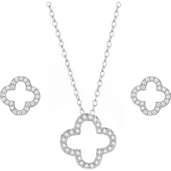 Souprava šperků GRACE Silver Jewellery Souprava šperků se zirkony Čtyřlístek, stříbro 925/1000 SET2072-N000034B-E000187B Stříbrná 40 cm + 4 cm (prodloužení)