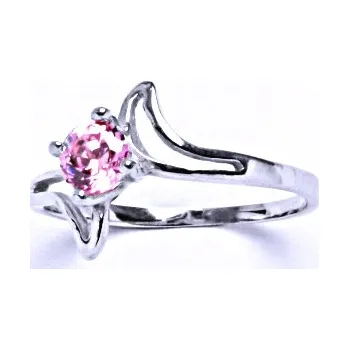 Prsten Zlatý prsten , bílé i žluté zlato ,růžový zirkon - T 1165 (Zlatý prsten se zirkonem)