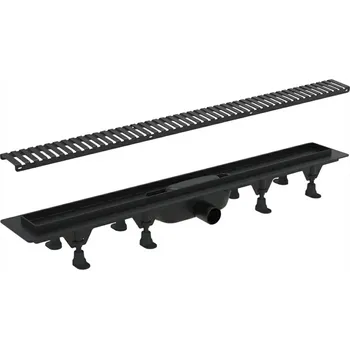 Odvodňovací žlab CERANO - Sprchový odtokový žlab, sifon gravitační klapka - plast - DN50 - černá matná - 92 cm