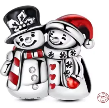 Přívěsek Charm Sterlingové stříbro 925 Dva sněhuláci v objetí, symbol přátelství a lásky, korálek na náramek zima