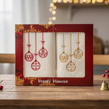 Ručník Dárkový set froté ručníků VÁNOCE 08, baňky, smetanový, 2x 50x100cm