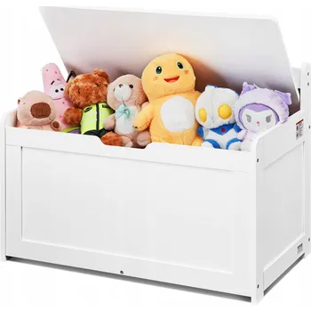 úložný prostor na hračky Velká dřevěná skříňka na hračky Taburet Kufr na hračky Sedátko bílá