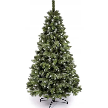 Vánoce UMĚLÝ VÁNOČNÍ STROMEČEK BOROVICE ZASNĚŽENÁ PE ZDOBENÁ PERLEŤOVÝM BROKÁTEM LUX 210 CM