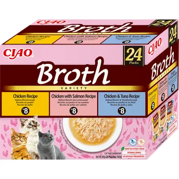 Krmivo pro kočku INABA Ciao vývar - Doplňkové krmivo pro kočky, kuřecí, lososový a tuňákový vývar, 24x40g