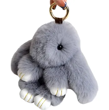 Velký kožešinový přívěsek s bambulí KING Rabbit, šedá, 18-19 cm