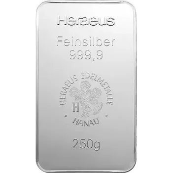 Heraeus 250g investiční stříbrný slitek | Ražený slitek