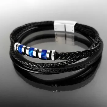 Náramek Exkluzivní pánský náramek z kůže a oceli, balený v dárkové krabičce č. 1324