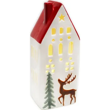 Vánoční svícen KLIA Domek svícen LED porcelán 18,5cm červená
