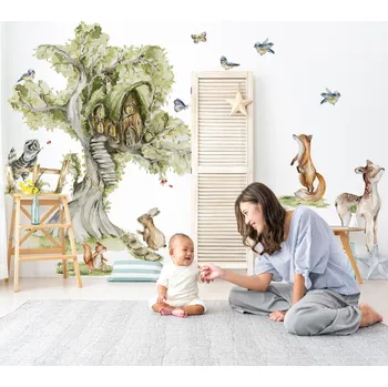 Samolepící dekorace Inspio Samolepka na zeď Woodland - Domeček v korunách stromů