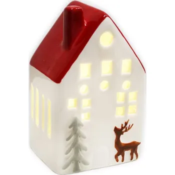 Vánoční svícen KLIA Domek svícen LED porcelán 9,9cm červená