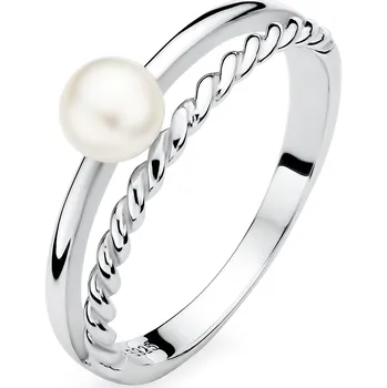 Prsten ANNA PERLY Okouzlující dámský prsten z rhodiovaného stříbra s bílou perlou Velikost prstenu: 58, Barva perly: bílá