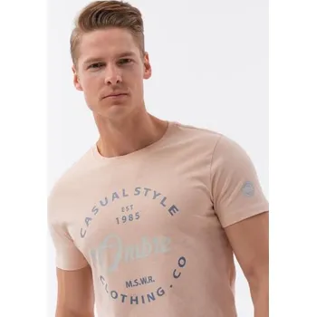 Pánské bavlněné tričko s potiskem světle růžové V3 S1752