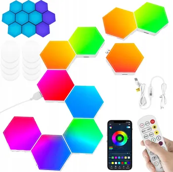 Lampička LAMPA HEXAGON MEDOVÁ PLÁSTEV RGB USB DÁLKOVÝ OVLADAČ APKA 10 KS