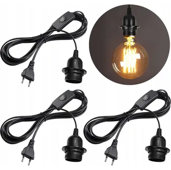 Objímka na žárovku 3M Kabel s vypínačem pro lampu Černá objímka žárovky E27 s vypínačem