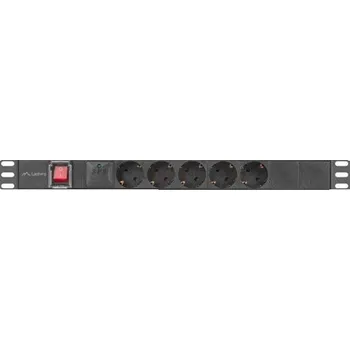 Přepěťová ochrana LANBERG 19" 1U 10A 2M 5X SCHUKO ZÁSUVKY ČERNÁ C14 PDU-05F-0200-IEC-BK