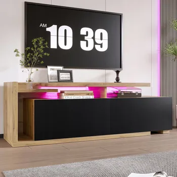 Televizní stolek TV stolek s posuvným modulem a LED osvětlením, flexibilní design 2 v 1