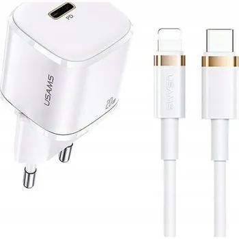USAMS Síťová nabíječka 1xUSB-C T36 mini 20W + kabel USB-C - Lightning, bílá