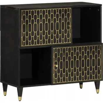 Komoda Černá boční skříňka z masivního mangového dřeva, 80 x 33 x 75 cm