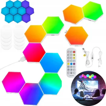 Nástěnné svítidlo 10 ks Šestiúhelníkové LED nástěnné svítidlo RGB, ovládání aplikací + dálkový ovladač