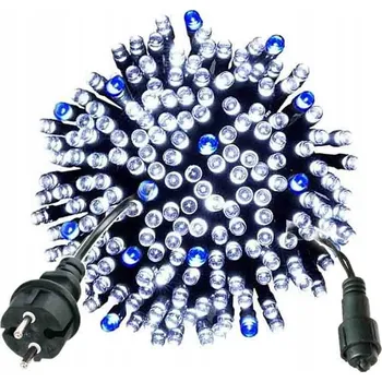 Vánoční dekorace VÁNOČNÍ OSVĚTLENÍ NA STROMEČEK 200 LED BÍLÁ STUDENÁ + FLASH MODRÁ JISKRA BLIKÁNÍ 8M VENKOVNÍ