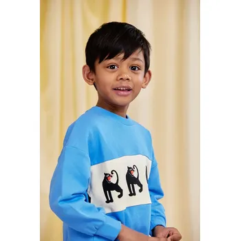 Chlapecká mikina Dětská bavlněná mikina Mini Rodini Panther 11000341 modrá 50X, vel. 128-134