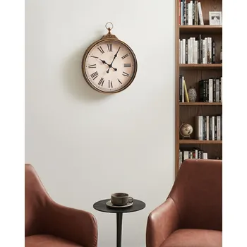 Hodiny Nástěnné hodiny se zlatým syntetickým rámem 40 x 51 cm lakované provedení kulatý tvar klasický design bytové doplňky dekorace obývací pokoj ložnice Beliani