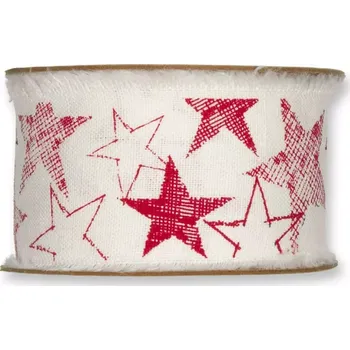 Stuha Potištěná bavlněná stuha s hvězdami bílá 40mm x 3m