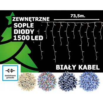 IP kamera Venkovní rampouchy 1500 LED 73,5 metrů BÍLÝ KABEL s možností propojení FLASH