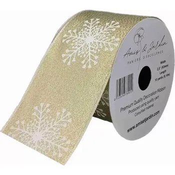 Stuha Stuha saténová s drátkem zlatá vánoční sněhové vločky 9.1 m