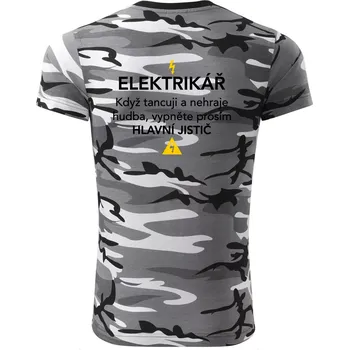 Pánské oblečení Elektrikář - hlavní jistič - Nápis na zádech - Army CAMOUFLAGE - S ( Šedý maskáč )
