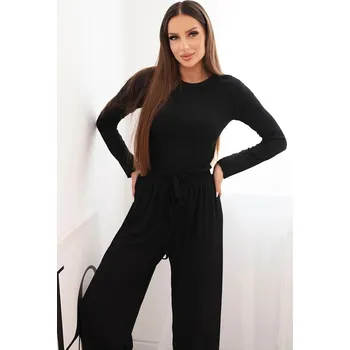 Dámská halenka Dámský viskózový komplet s blůzkou a širokými kalhotami černý UNI