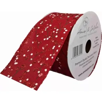 Stuha Stuha jutová s drátkem červená vánoční větvičky s bobulkami 9.1 m