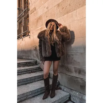 Dámské kozačky Dámské Kovábojky Na Podpatku Z Eko Semiše Hnědé Esmira 38