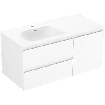 Koupelnový nábytek Mexen Orio, koupelnová skříňka 100 cm s umyvadlem Vela vlevo, 2S, 1D, bílá matná, 91A13-10047-3-BBFFFF01-W23L01