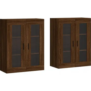 Komoda Hnědá nástěnná skříňka 69,5 x 34 x 90 cm, materiál na bázi dřeva, sklo