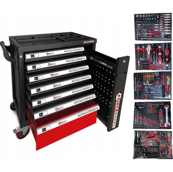 Dílenský vozík / skříňka na nářadí se 7 zásuvkami + 274 ks nářadí + úložný prostor