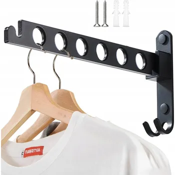 Věšák SKLÁDACÍ VĚŠÁK NA OBLEČENÍ NA ZEĎ, 6 HÁKŮ, VODĚODOLNÝ, PRO SUŠENÍ PRÁDLA