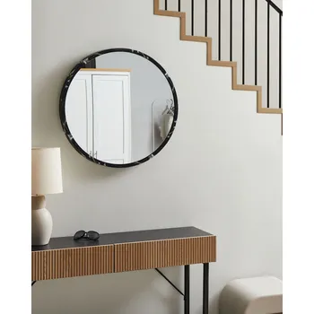 Nástěnné zrcadlo zlaté a černé sklo a MDF ø 69 cm závěsné zrcadlo abstraktní styl Beliani