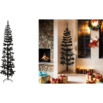 Vánoční stromek Černý, Úzký vánoční stromek polovina se stojanem, 180 cm, umělý