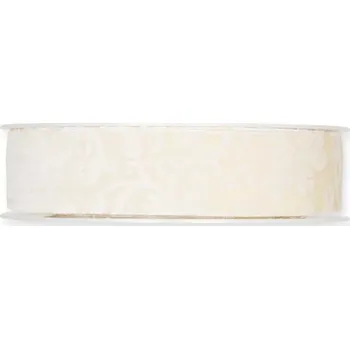 Stuha Sametová stuha s květinovým potiskem krémová 25mm x 6m