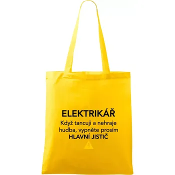 Elektrikář - hlavní jistič - Nápis na zádech - Taška bavlněná - 42 x 38 cm ( Žlutá )