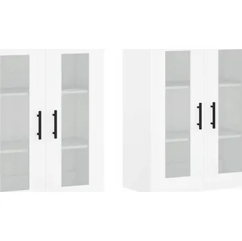 Komoda Bílá nástěnná skříňka 69,5 x 34 x 90 cm, materiál na bázi dřeva, sklo