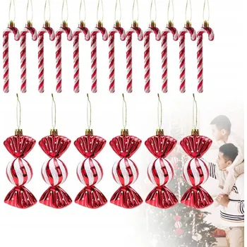 Vánoční dekorace Cukrové hole - ozdoby na vánoční stromeček, Bonbóny, Lízátka, 18 ks, jahodové