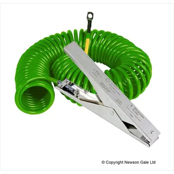 elektrický kabel Uzemňovací kabel se svorkou 240 mm a očkem, zelený spirálový uzemňovací kabel, 5 m, ATEX