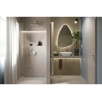 Zrcadlo LED zrcadlo do koupelny s osvětlením Organic 90 x 60 cm v černém rámu s vypínačem a podložkou proti zamlžení