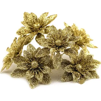 Vánoční dekorace Vánoční hvězda na drátku s glitry, velké, 4 zlatá