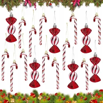 Vánoční dekorace VÁNOČNÍ BAŇKY BONBÓNY BAREVNÝ PŘÍVĚSEK OZDOBA PLASTOVÝ VÁNOČNÍ STROMEČEK 18KS