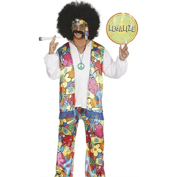 Karnevalový kostým Pánský kostým hippie, barevný (košile, vesta, kalhoty, čelenka) - S