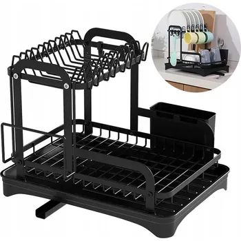 Odkapávač na nádobí ODKAPÁVAČ NA NÁDOBÍ DVOUÚROVŇOVÝ NA TALÍŘE PŘÍBORY ČERNÝ